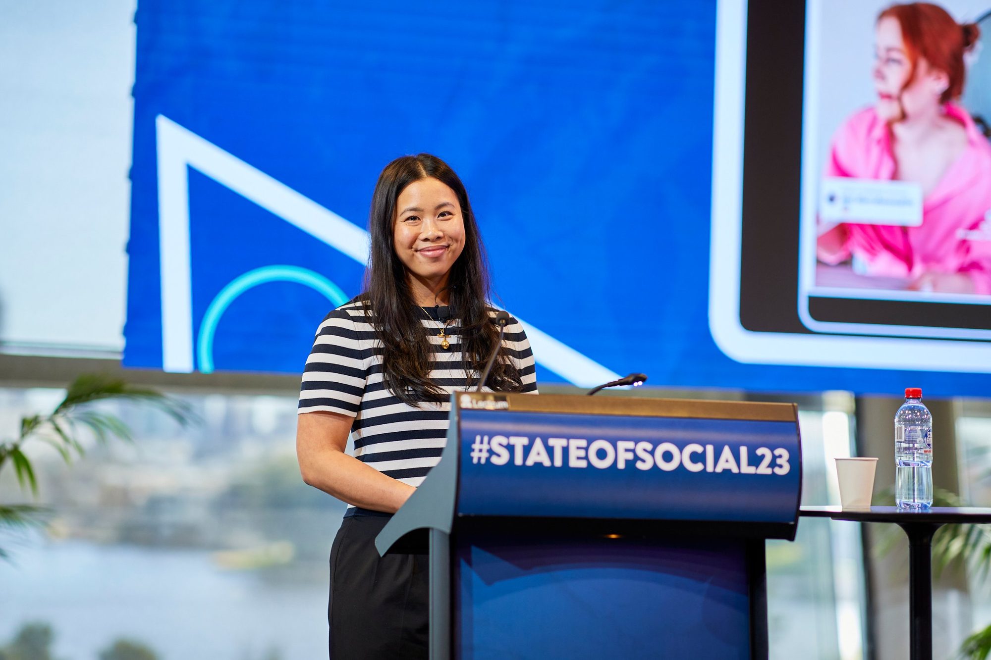 Mel Ho at the lectern at SOS23