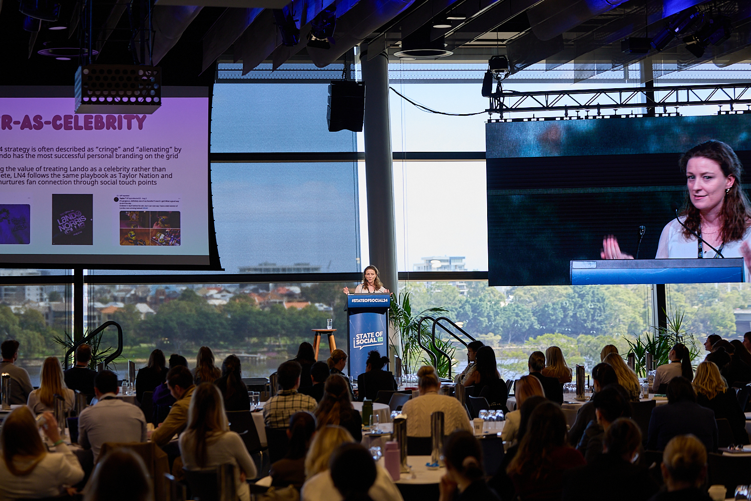 Dr Georgie Carroll on stage at SOS24: Universal fan engagement