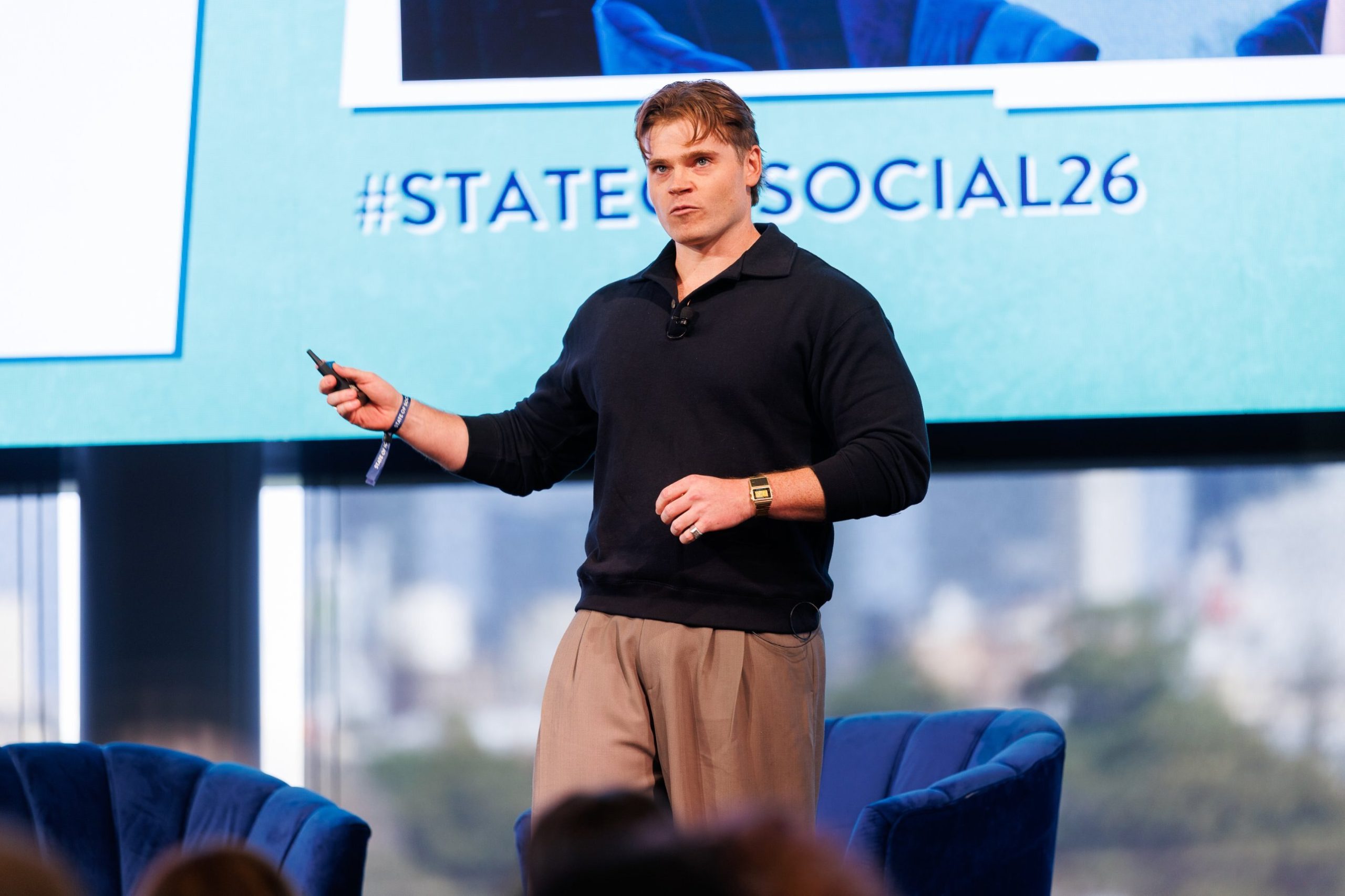 James Horne on stage at SOS26: Overtaking in the attention economy